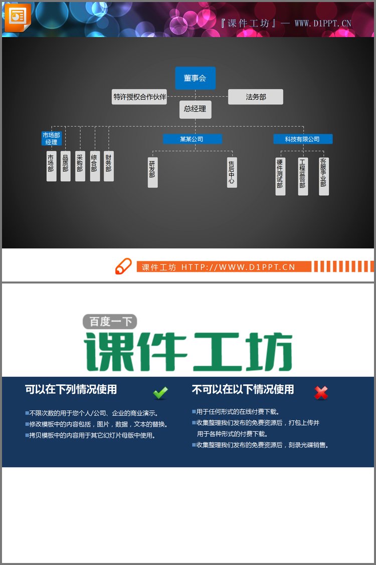 PPT模板-蓝灰实用公司组织结构图PPT