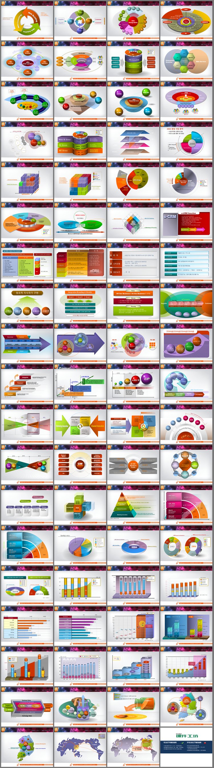 PPT模板-75张彩色立体PPT图表整套下载