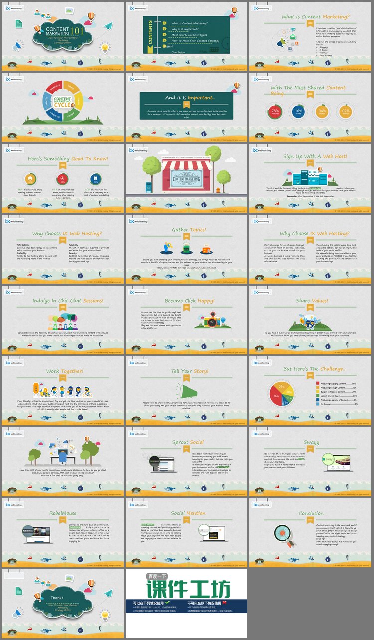 PPT模板-国外卡通风格内容营销PPT下载
