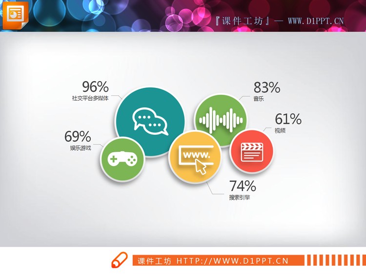 三张彩色微立体并列关系PPT图表