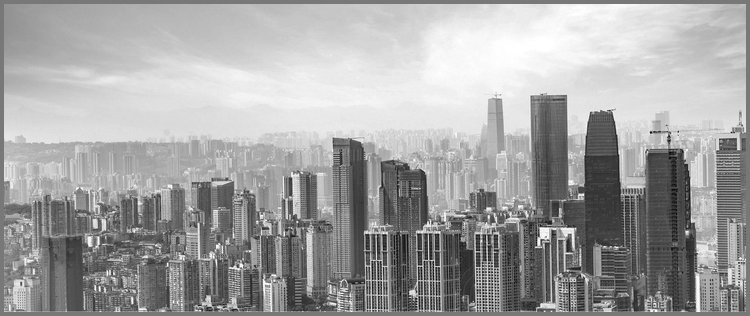 PPT模板-灰色超宽屏商业建筑幻灯片背景图片
