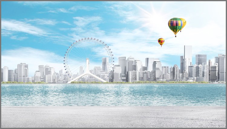 PPT模板-城市摩天轮热气球PPT背景图片