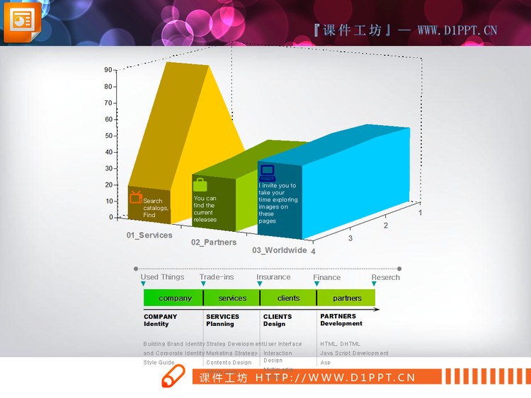 可编辑使用的3D立体PPT柱状图素材下载