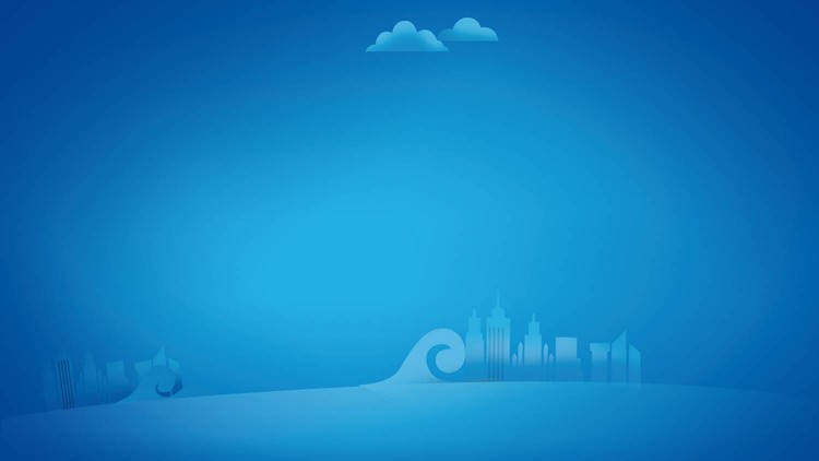 蓝色渐变城市剪影PPT背景图片