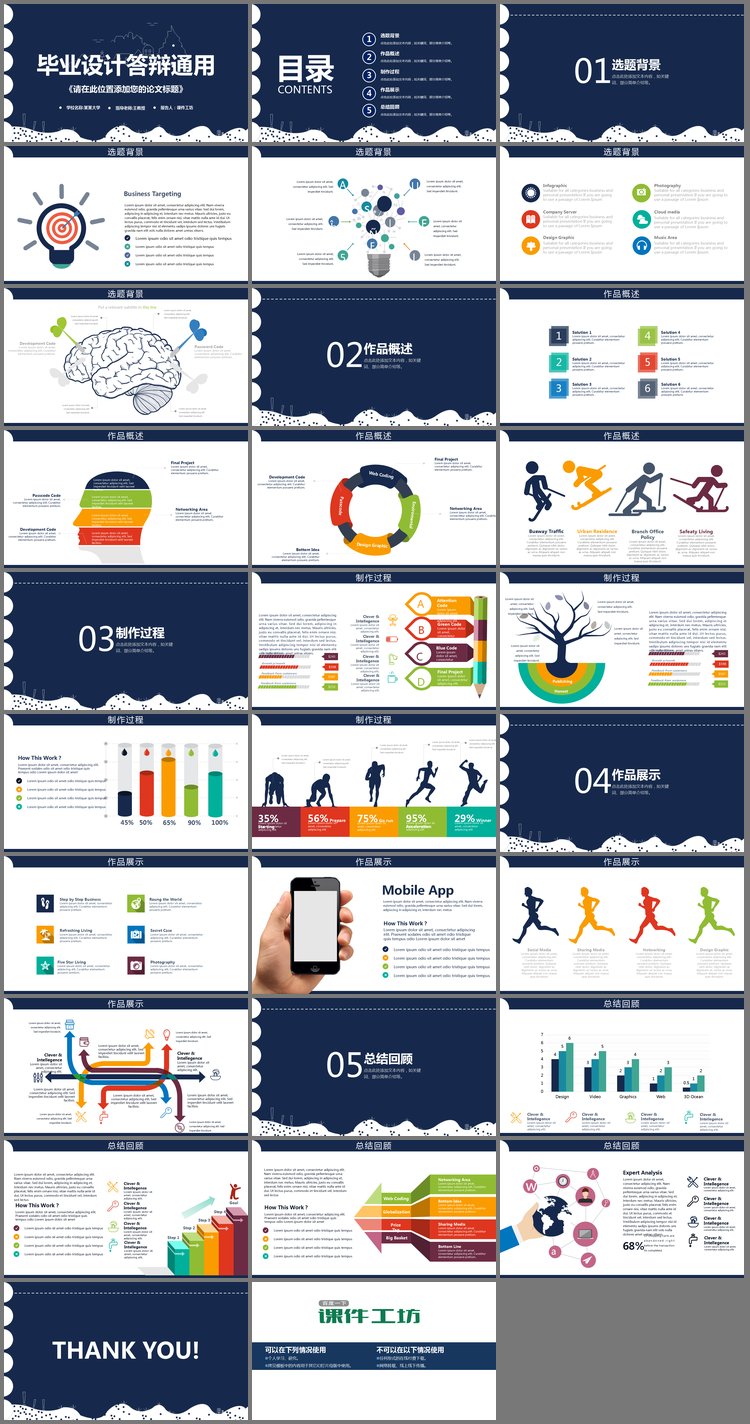 PPT模板-蓝色毕业设计答辩通用PPT模板