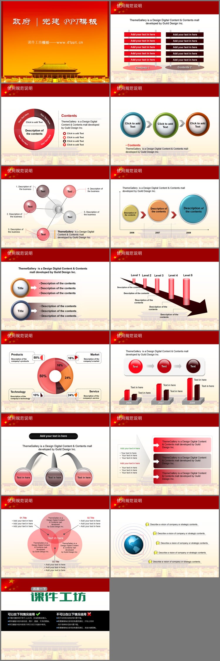 PPT模板-红色古建筑背景的党建政府PowerPoint模板