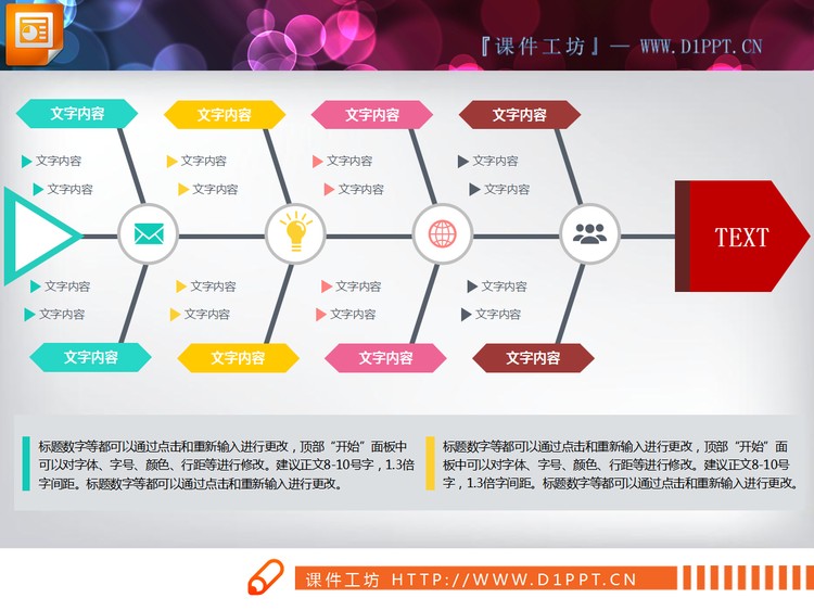 扁平化幻灯片鱼骨架构图