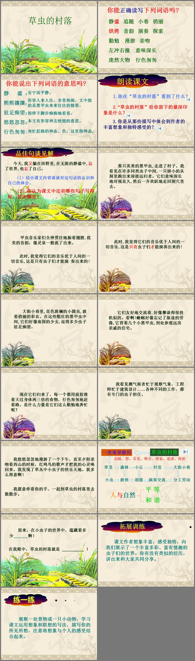 PPT模板-草虫的村落PPT下载