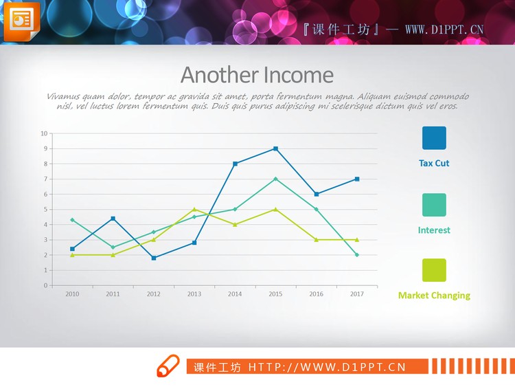 三数据简洁PPT折线图