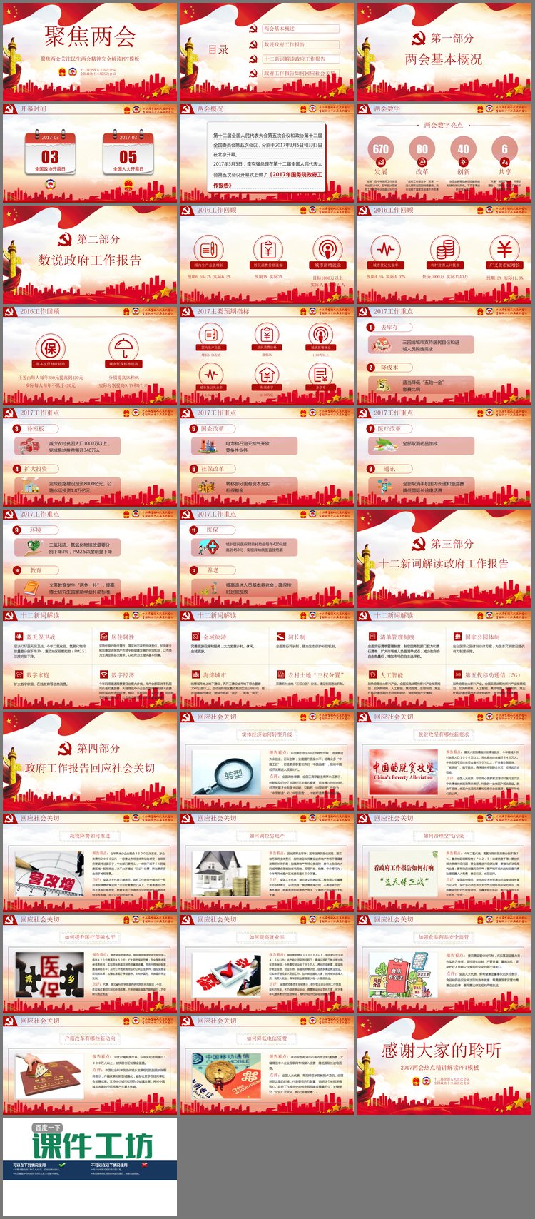 PPT模板-《聚焦两会》PPT下载