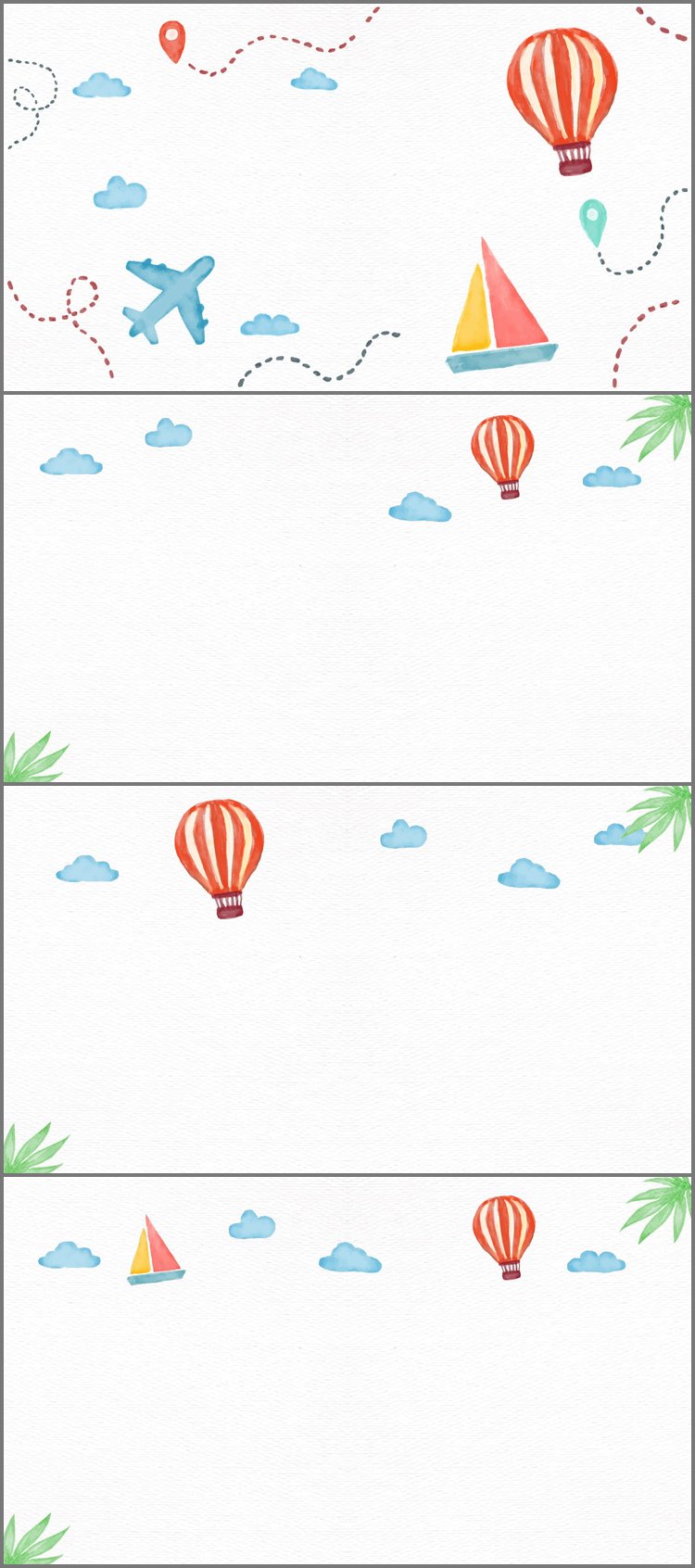 PPT模板-四张彩色手绘卡通PPT背景图片