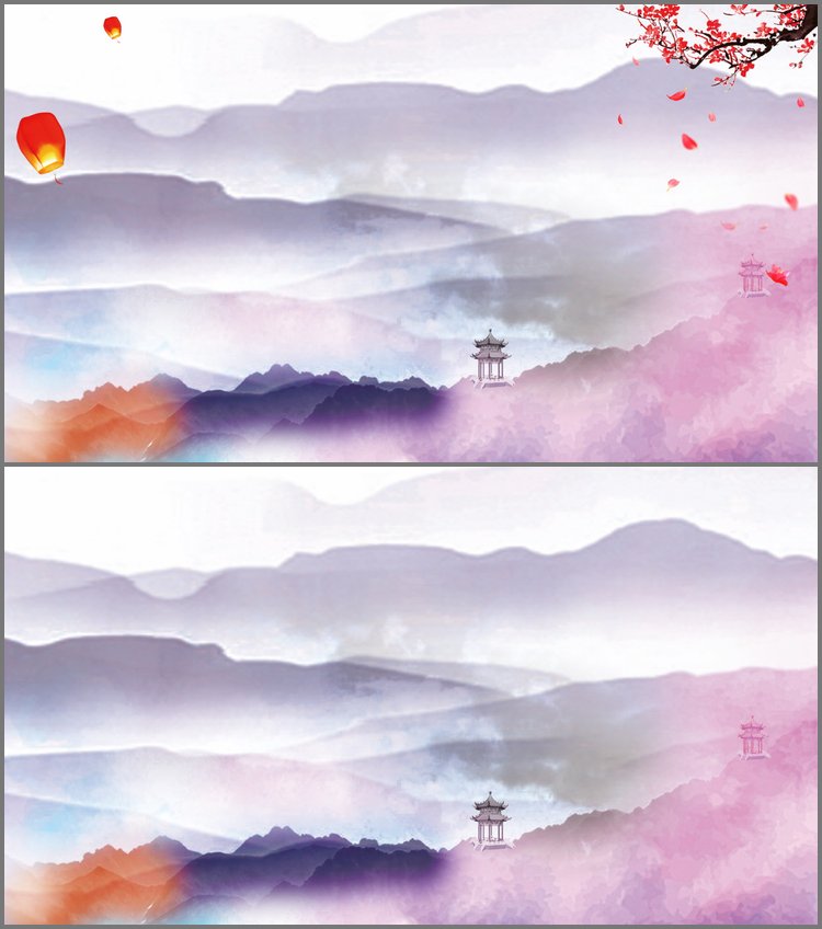 PPT模板-唯美水墨群山凉亭PPT背景图片