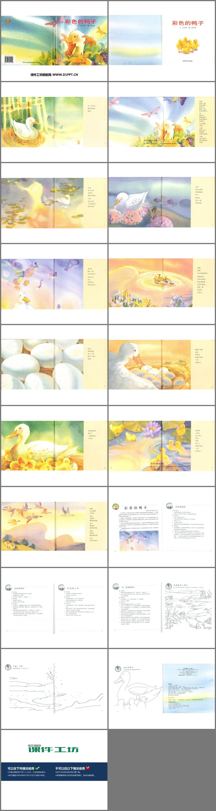 PPT模板-《彩色的鸭子》绘本故事PPT