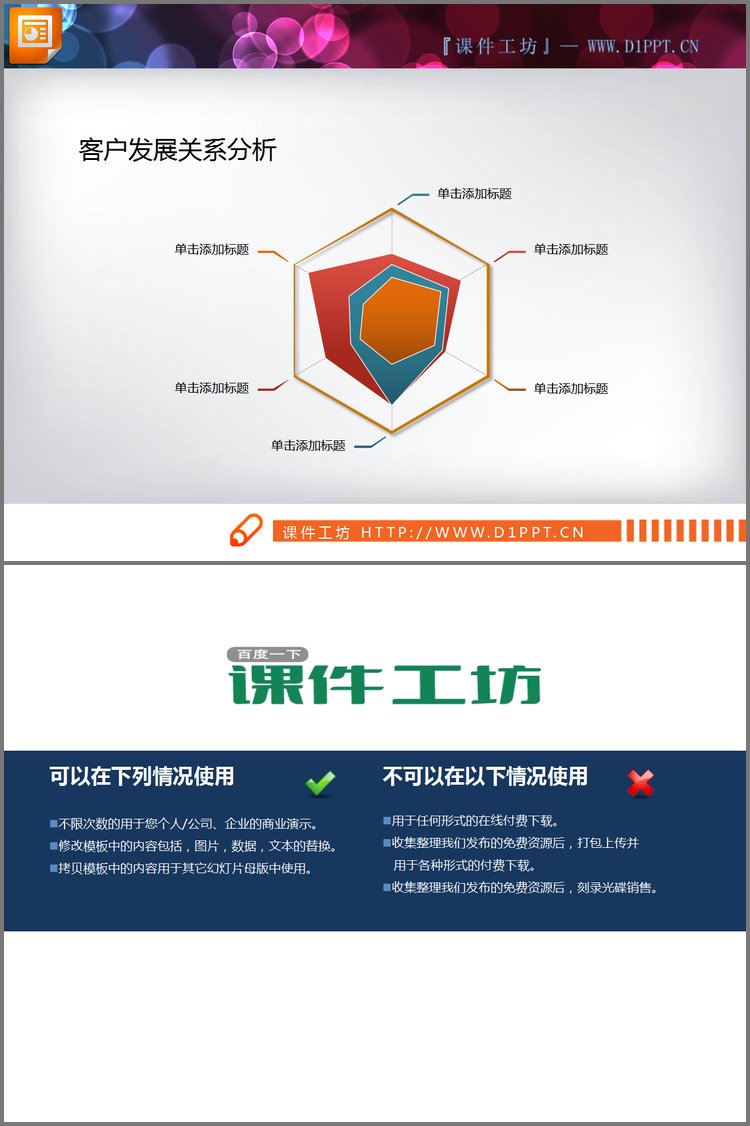 PPT模板-简洁彩色雷达图PPT图表