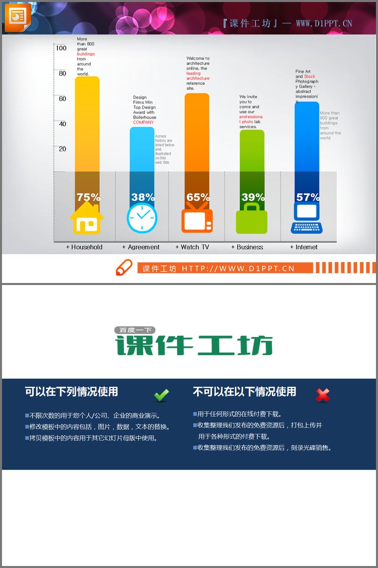 PPT模板-扁平化设计的简洁PPT柱状图下载