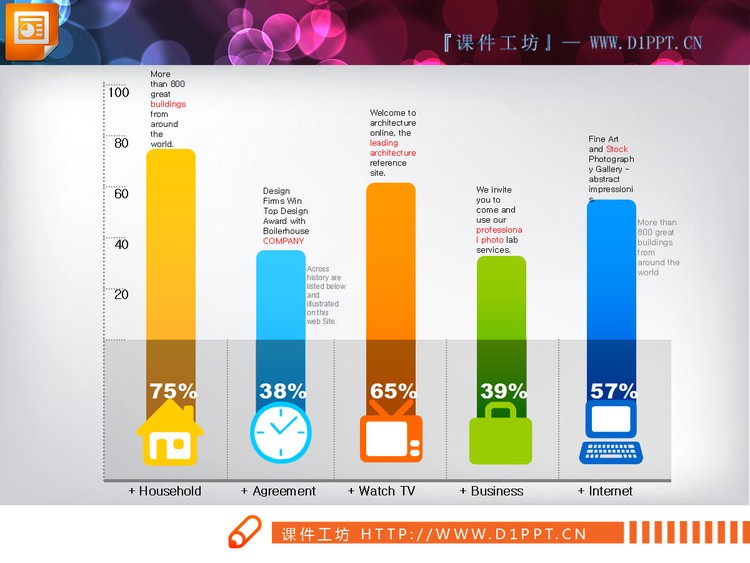 扁平化设计的简洁PPT柱状图下载