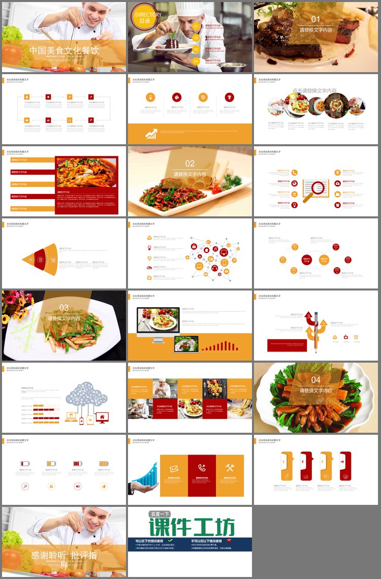 PPT模板-厨师烹饪美食背景的美食文化主题PPT模板