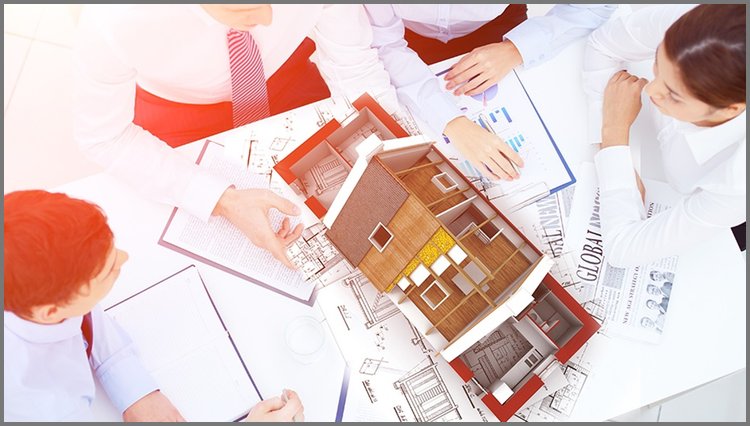 PPT模板-建筑图纸房屋模型PPT背景图片