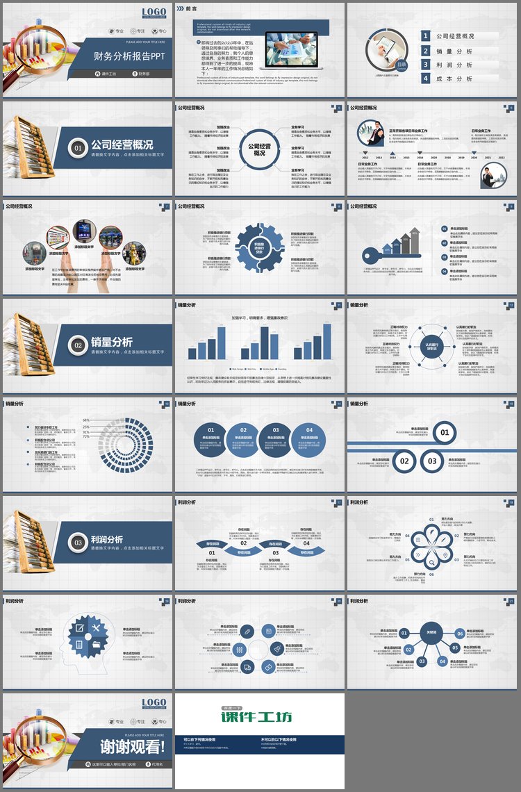 PPT模板-蓝色稳重财务分析报告PPT模板