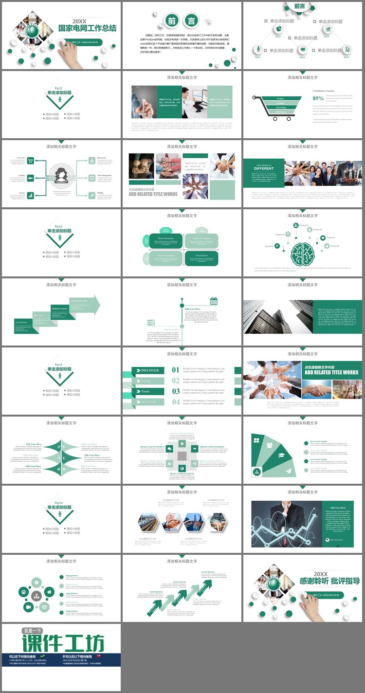 PPT模板-绿色简洁国家电网工作总结汇报PPT模板