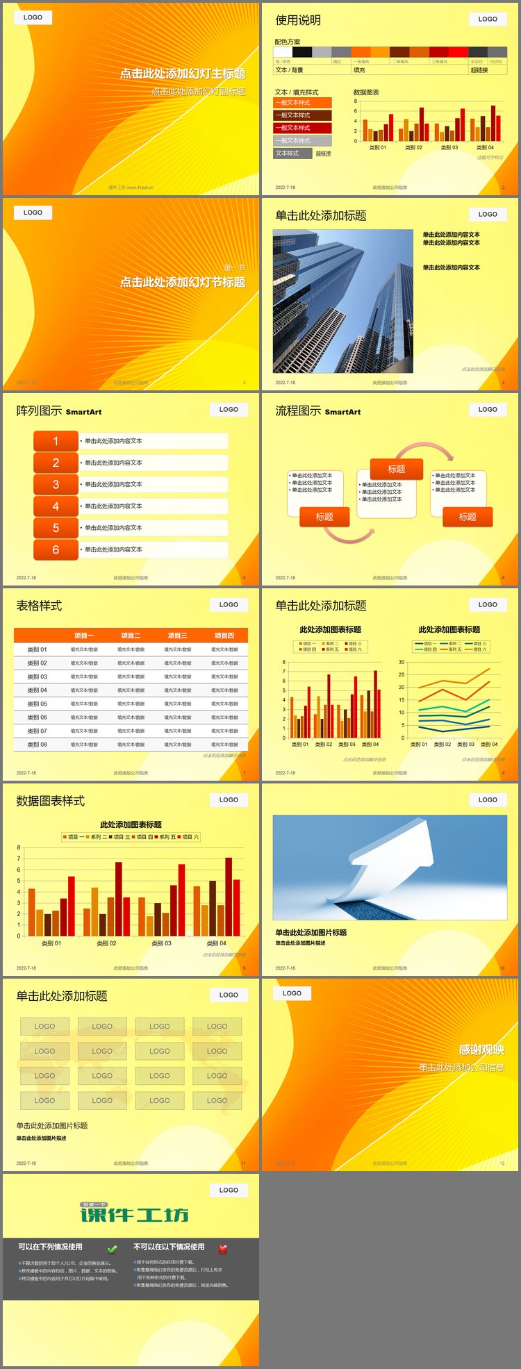PPT模板-简洁的橙色放射线样式PowerPoint模板下载