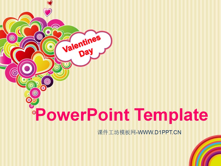 时尚插画爱心背景的Valentine's Day幻灯片...
