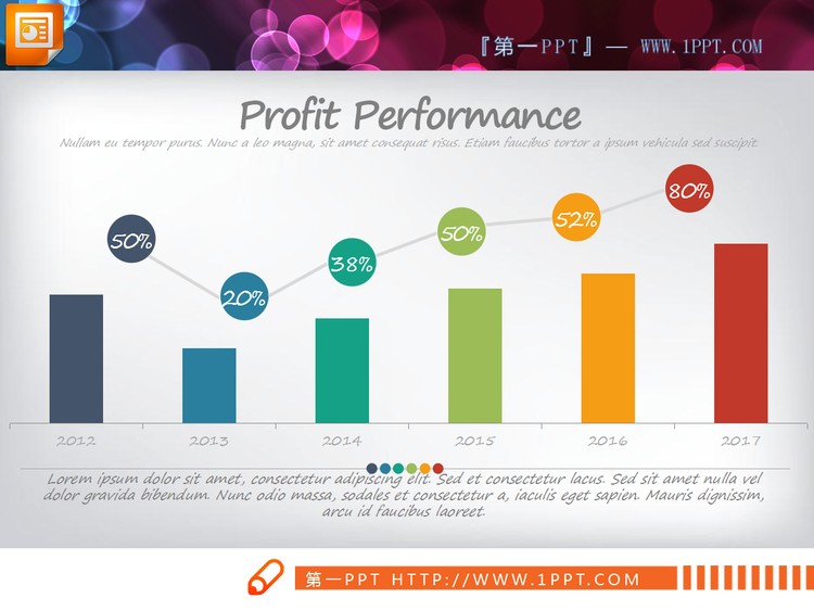 三角小山样式的PPT柱状图