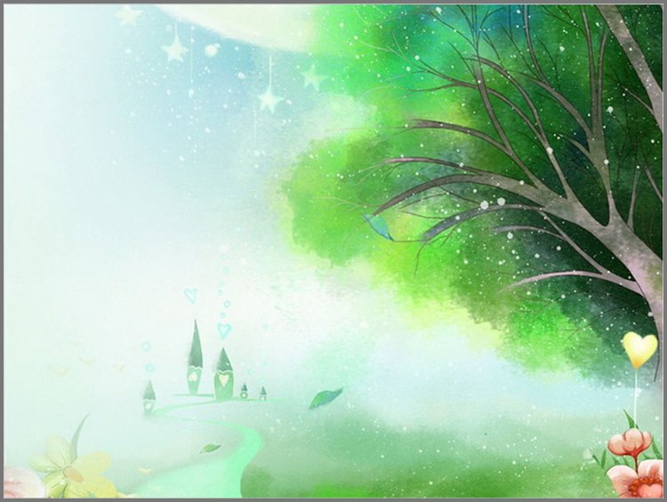 PPT模板-彩绘风景大树卡通PPT背景图片