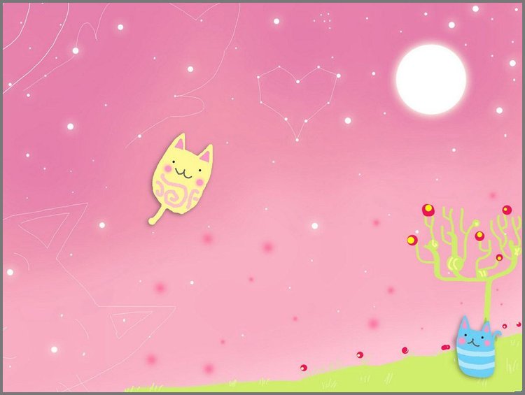 PPT模板-粉色猫星星空PowerPoint背景图片