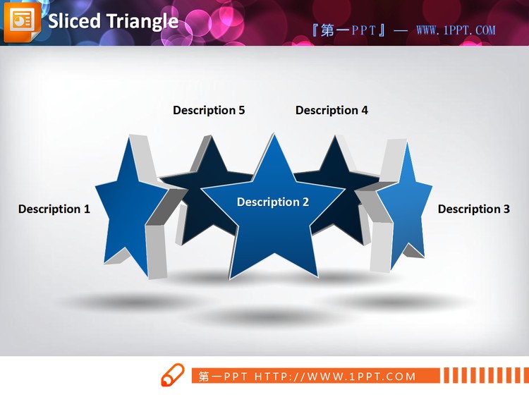 三张循环环绕的3d立体五角星PPT图表素材