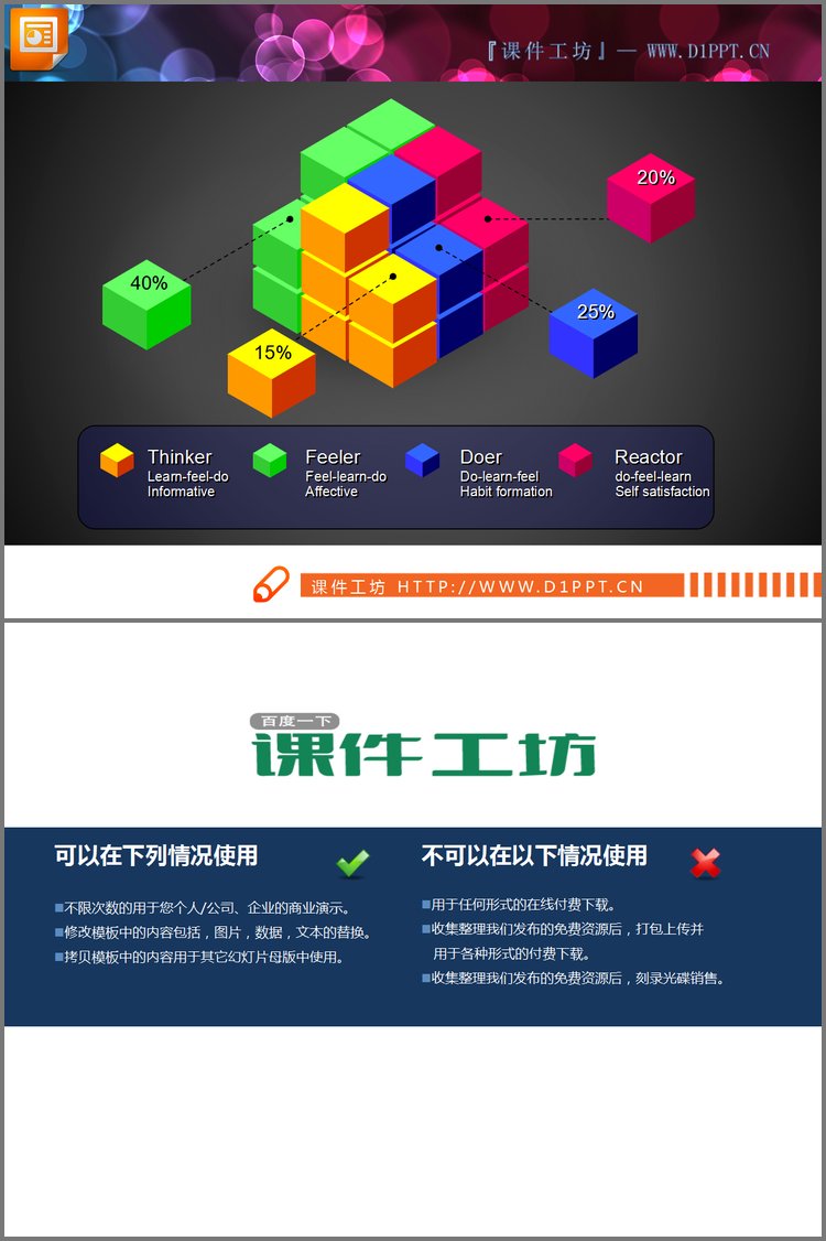 PPT模板-魔方背景的并列组合关系PPT图表