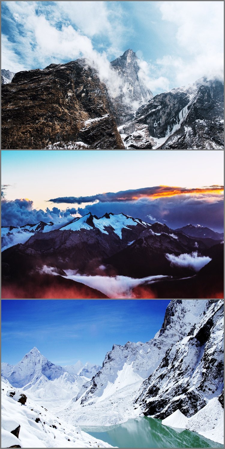 PPT模板-三张雪山高山PPT背景图片