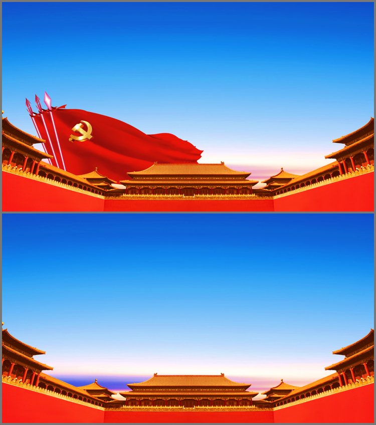 PPT模板-两张古建筑党旗PPT背景图片