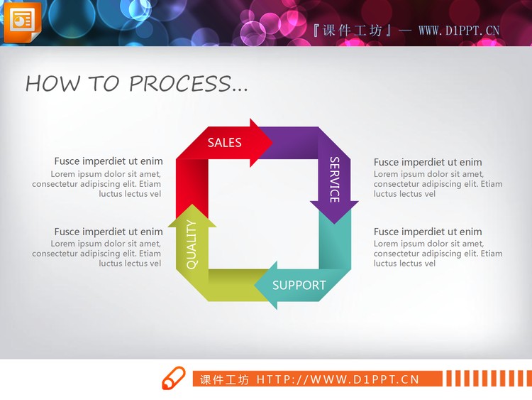 四色方形循环关系PPT图表