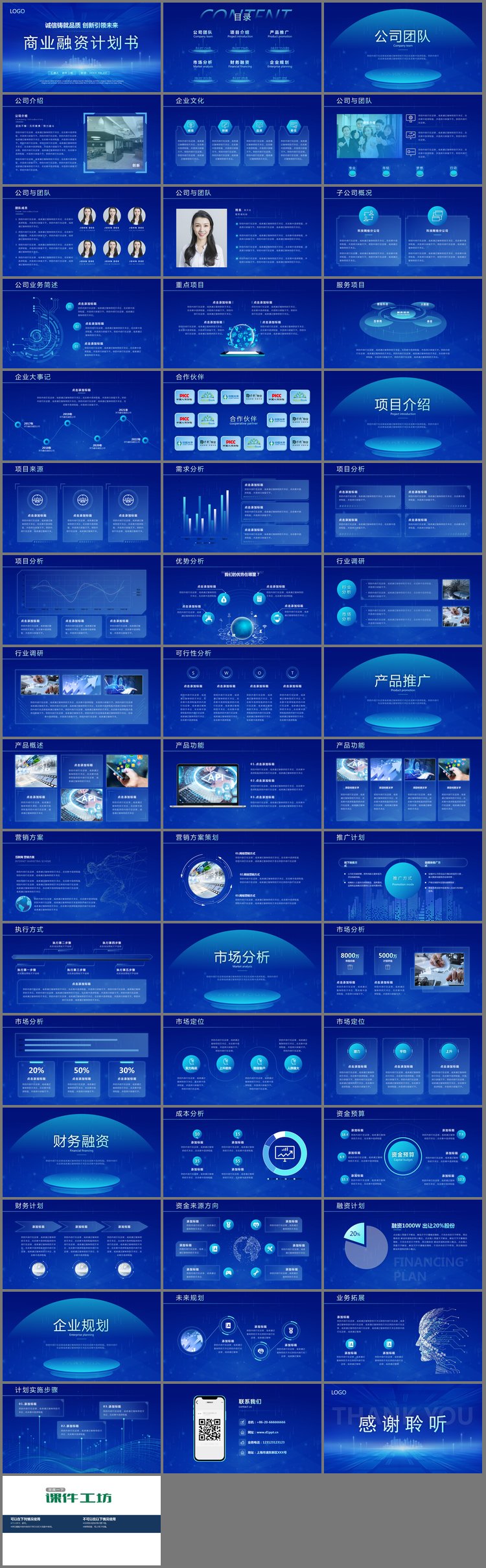 PPT模板-蓝色大气创业融资计划书PPT模板免费下载