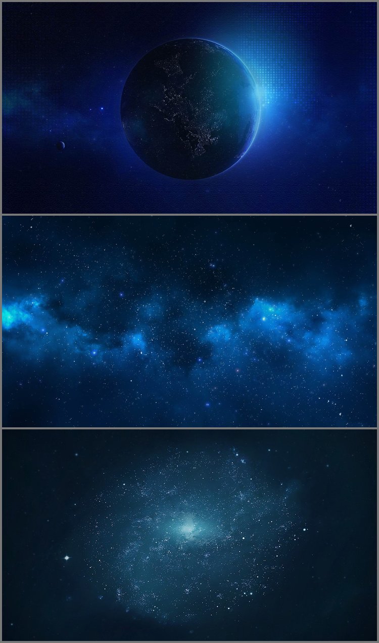 PPT模板-三张蓝色星空星球PPT背景图片
